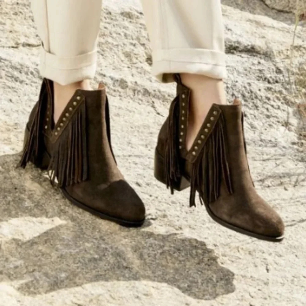 NWT Myra Boho Western Leather Tassel Booties 10